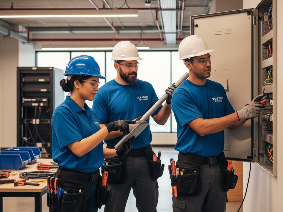 Professional commercial electrician team working on business electrical project in Sonoma County