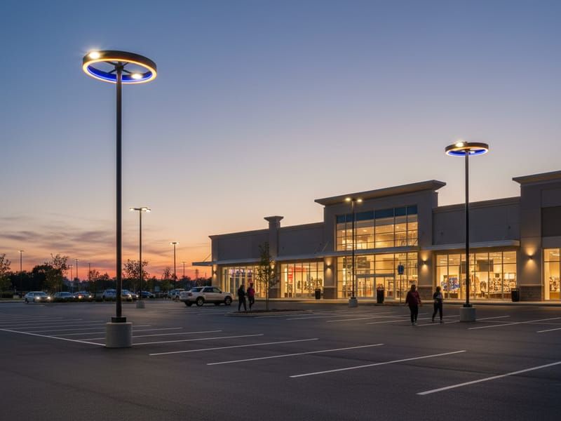 Commercial parking lot lighting installation with LED fixtures and underground electrical